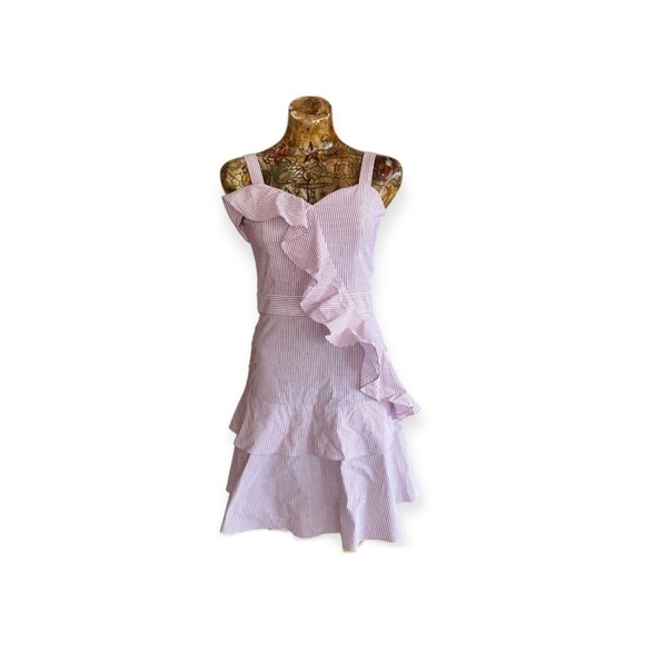 BELUCCI dress mini red white striped XS ruffles - Picture 1 of 12